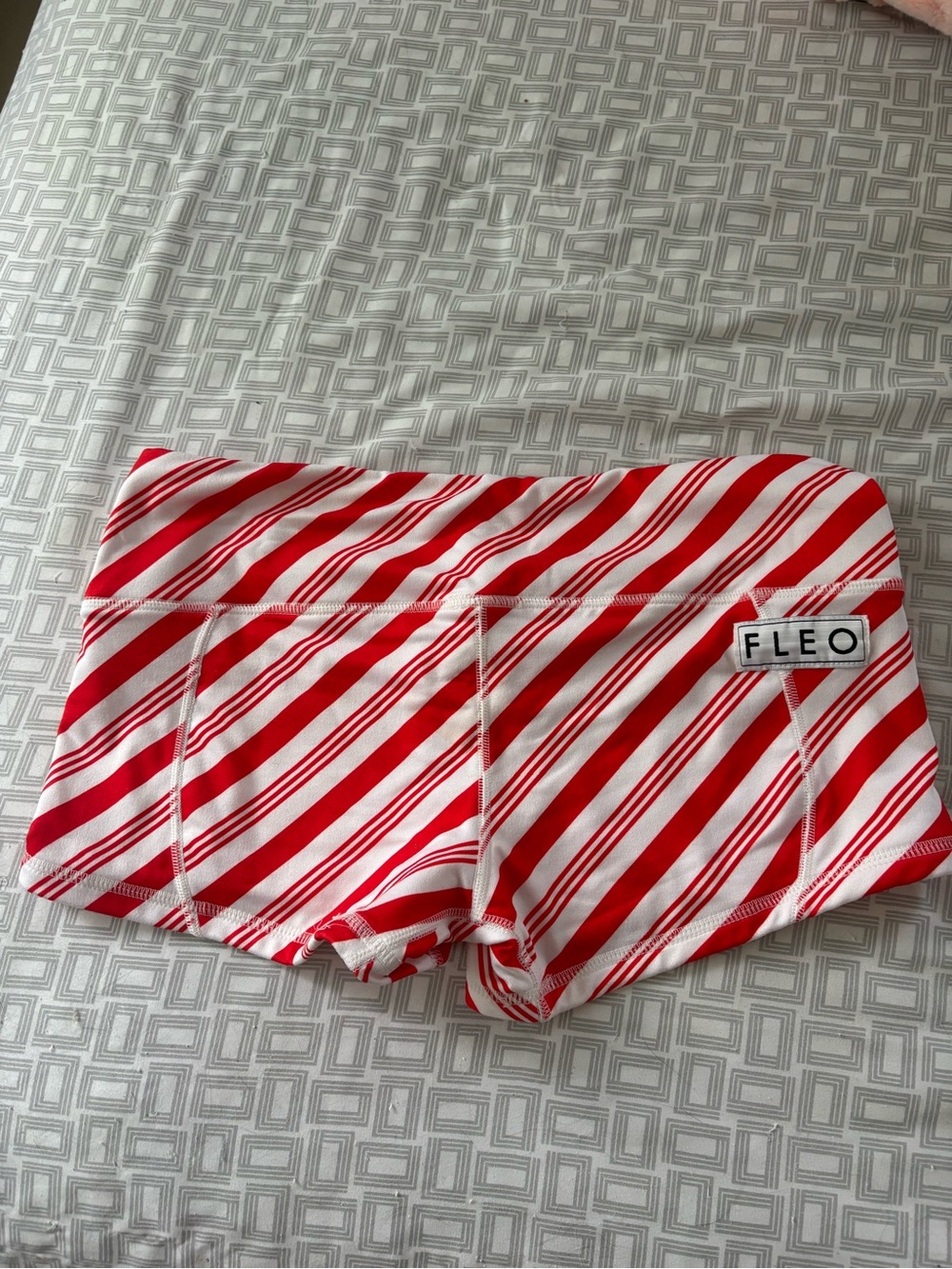 Fleo Red & White Striped Athletic Shorts